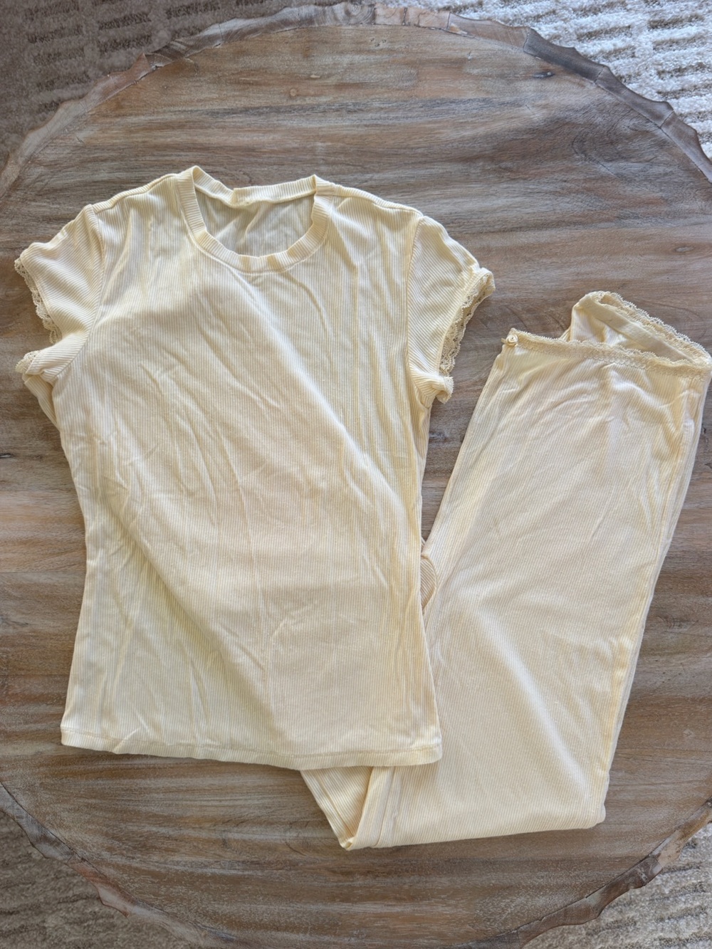 Skims Butter Yellow Soft Lounge Lace T-Shirt and Pant Set Size S